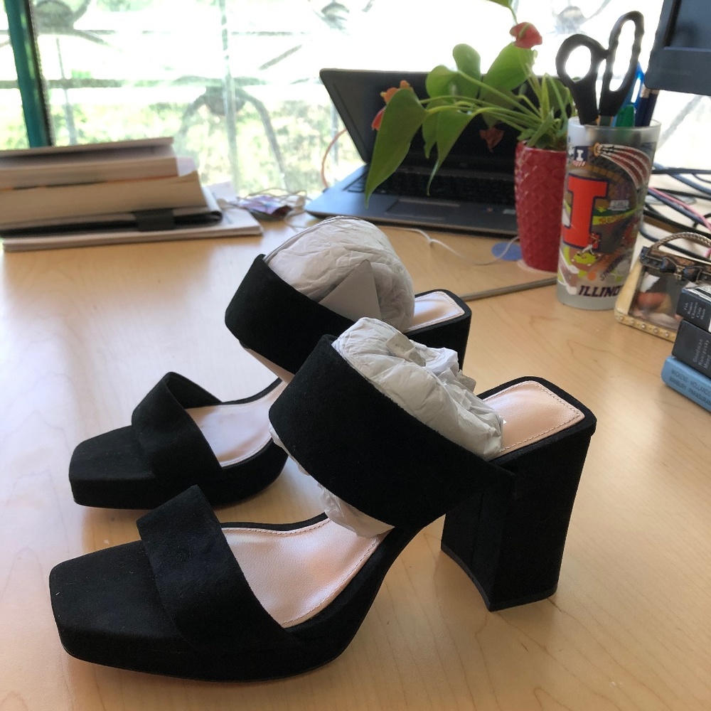 Zara Platform Heeled Leather Sandals, 6.5/7 , NWT